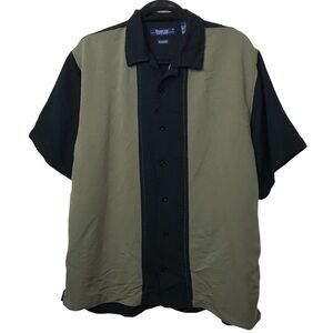 Reservoir World Wide Black Green Short Sleeve Button Up Shirt Large